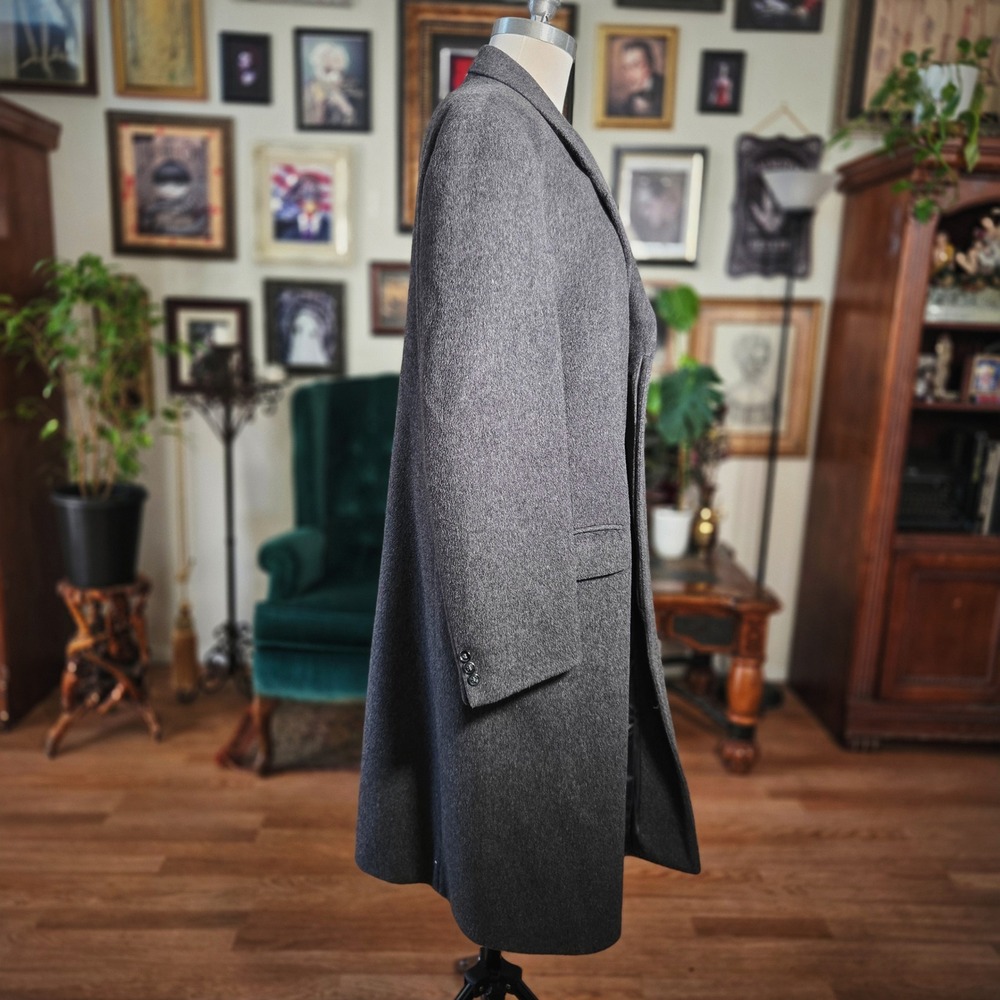 Kindler Trench Coat Overcoat Vintage 90s Gray Wool Cashmere England Long Mens L - Picture 3 of 8